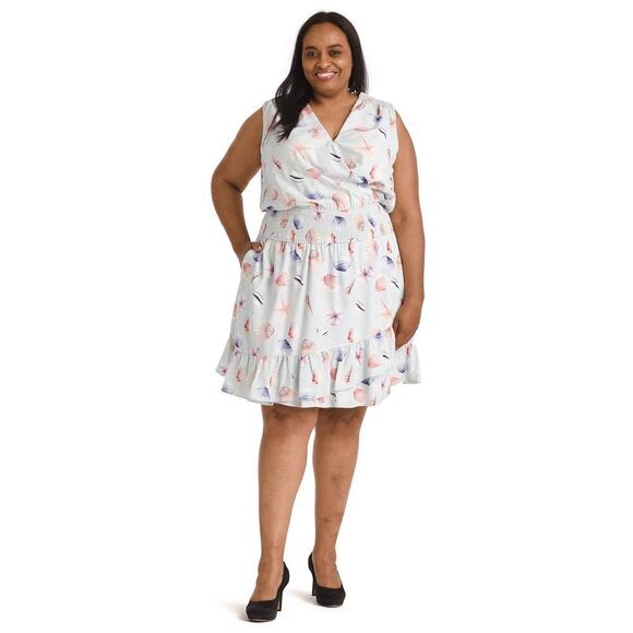 2/$30 eShakti Seashell Fit and Flare Dress 12 Mint Green Smocked V-Neck #5791 - Picture 1 of 12